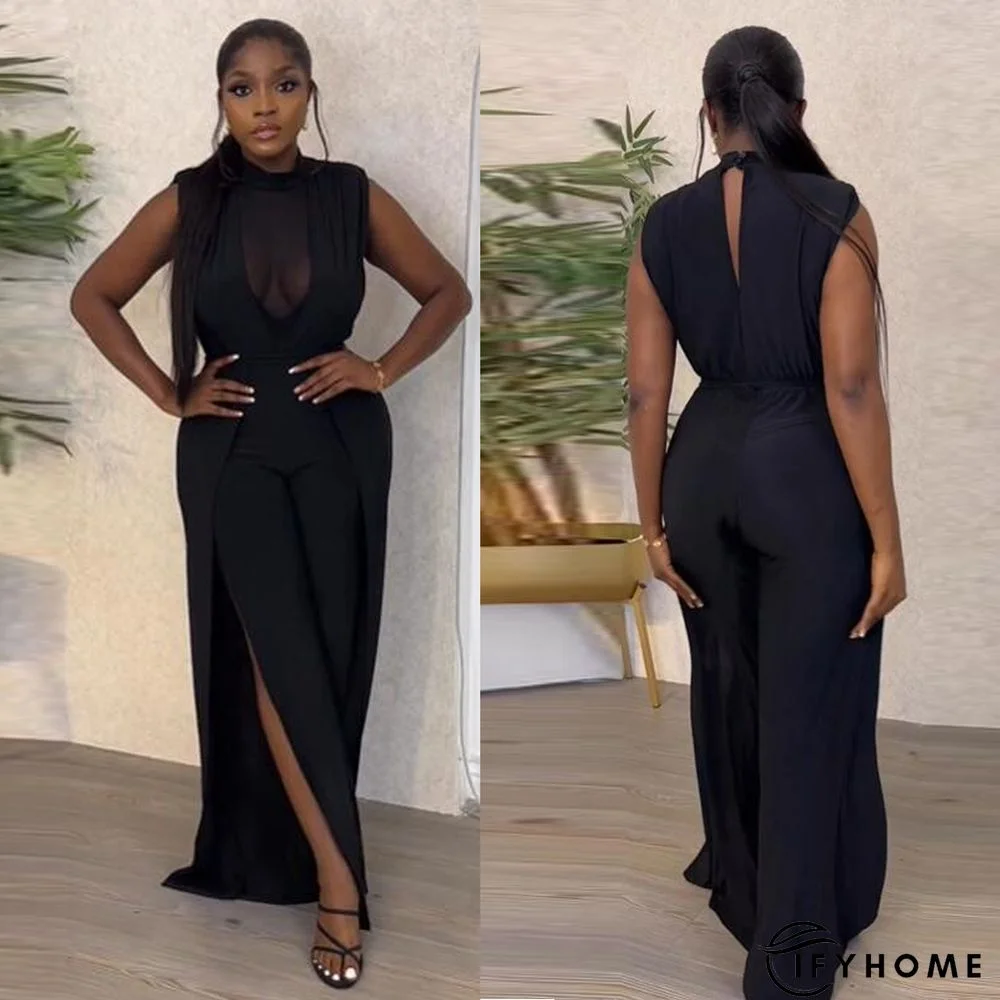 Sexy Mesh Backless Splicing Wide Leg Slit Jumpsuit | IFYHOME