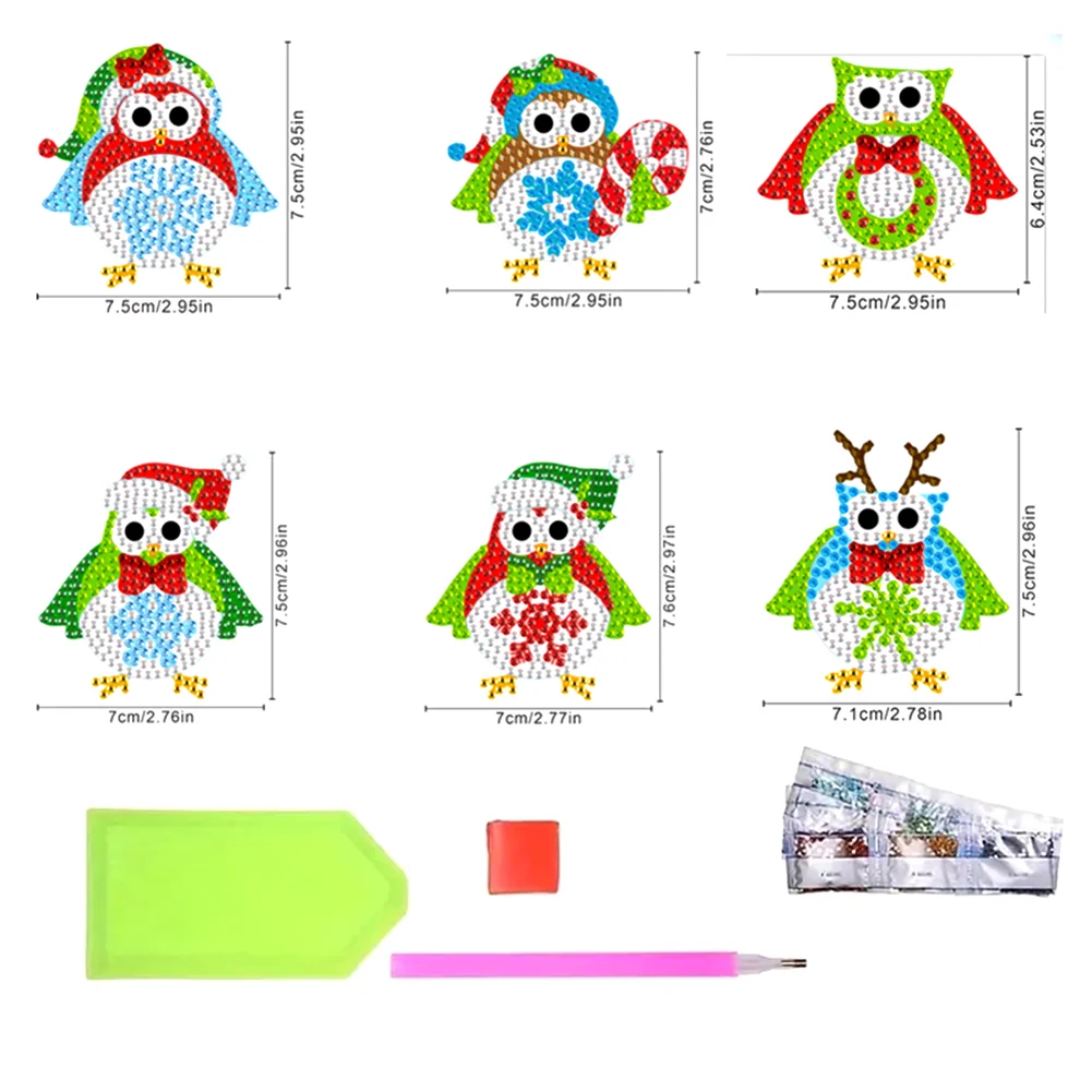 6Pcs Acrylic Owl Diamond Painting Art Fridge Magnet for Fridge Whiteboards