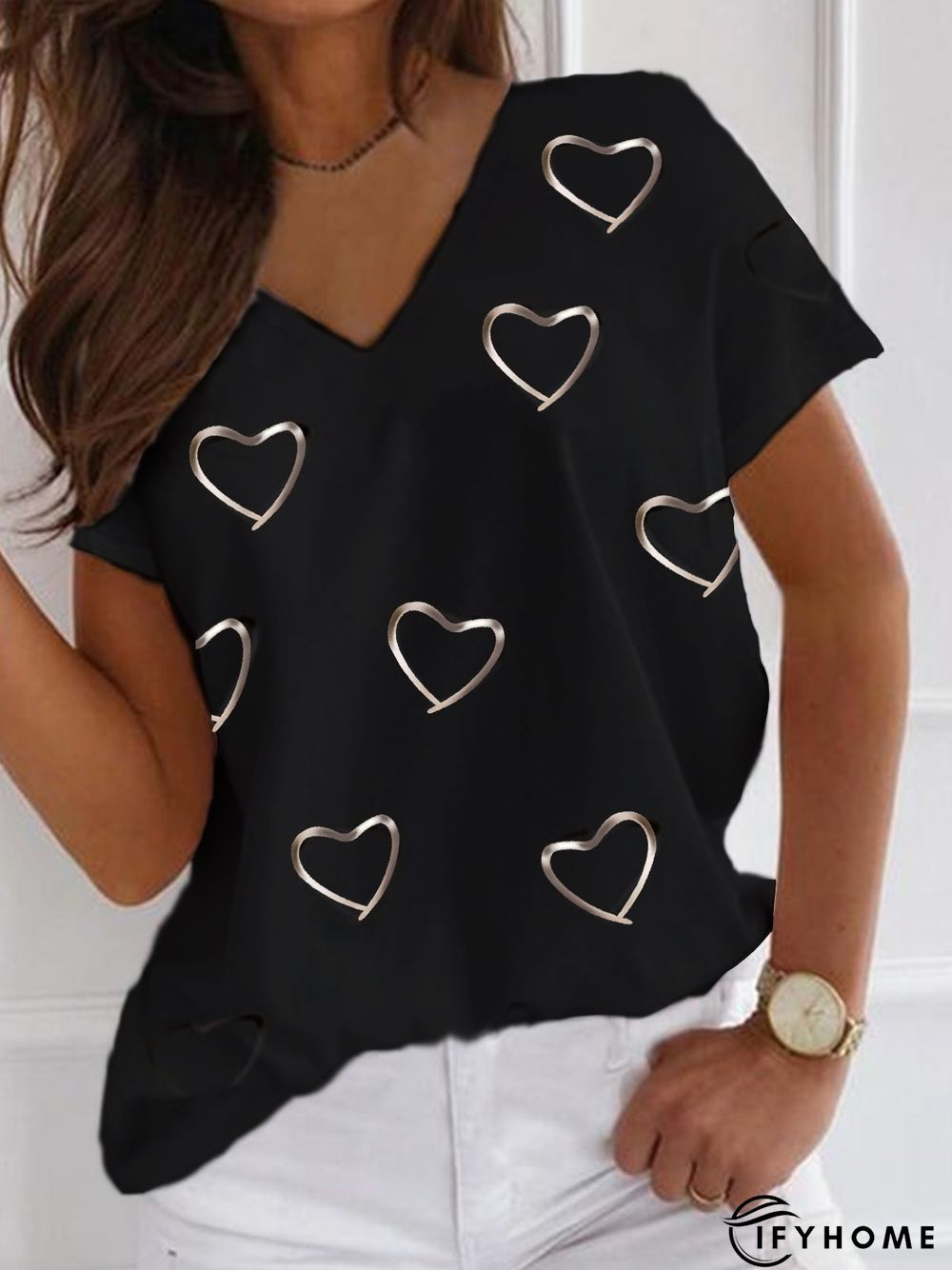 Love Pattern Casual Color Block Shirts & Tops | IFYHOME