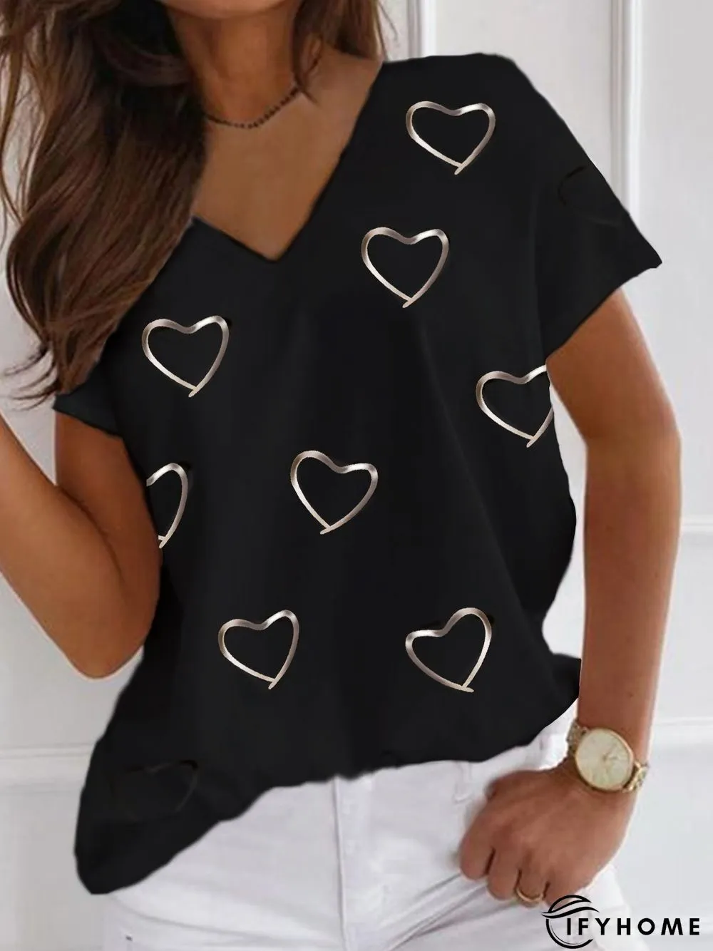 Love Pattern Casual Color Block Shirts & Tops | IFYHOME