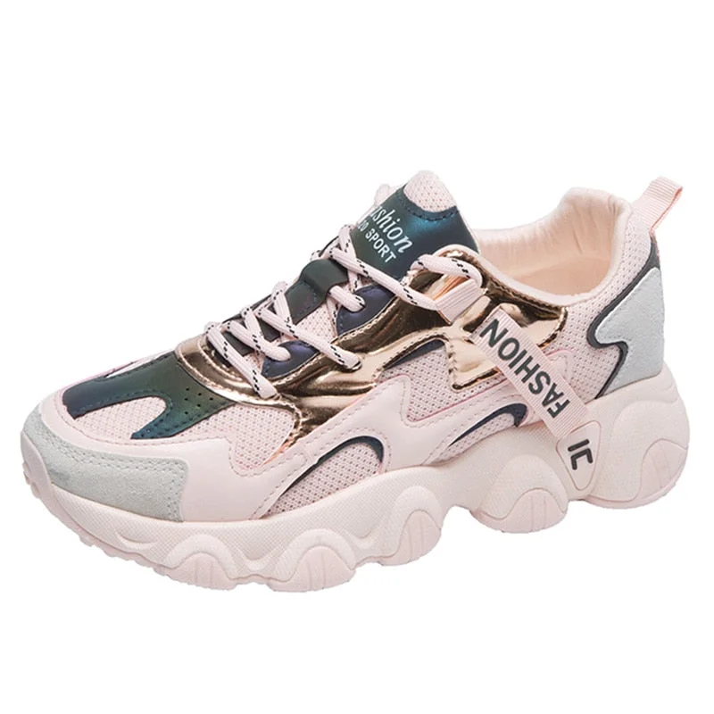 Summer Sneakers Women Vulcanize Shoes Chunky Sneakers Reflective Platform Shoes Woman Basket Femme Dad Shoes Tenis Feminino