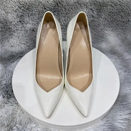 VCshoes White Concise Shoes 10cm 12cm High Stiletto Heel Pointed Toe Office Daily Wear Women Cleavage Pumps Black QP174