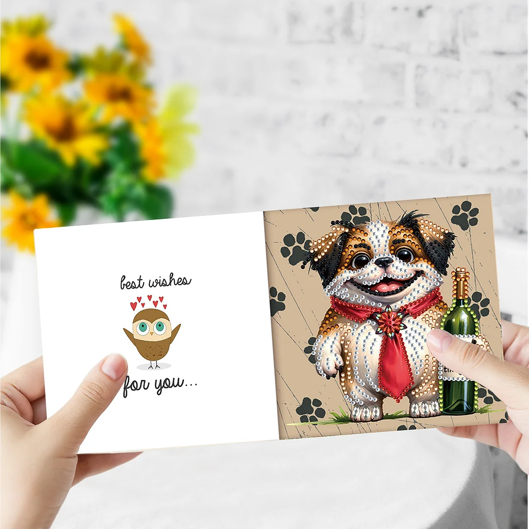 6Pcs Wine Dog DIY Diamond Painting Card for Friends Family Gift