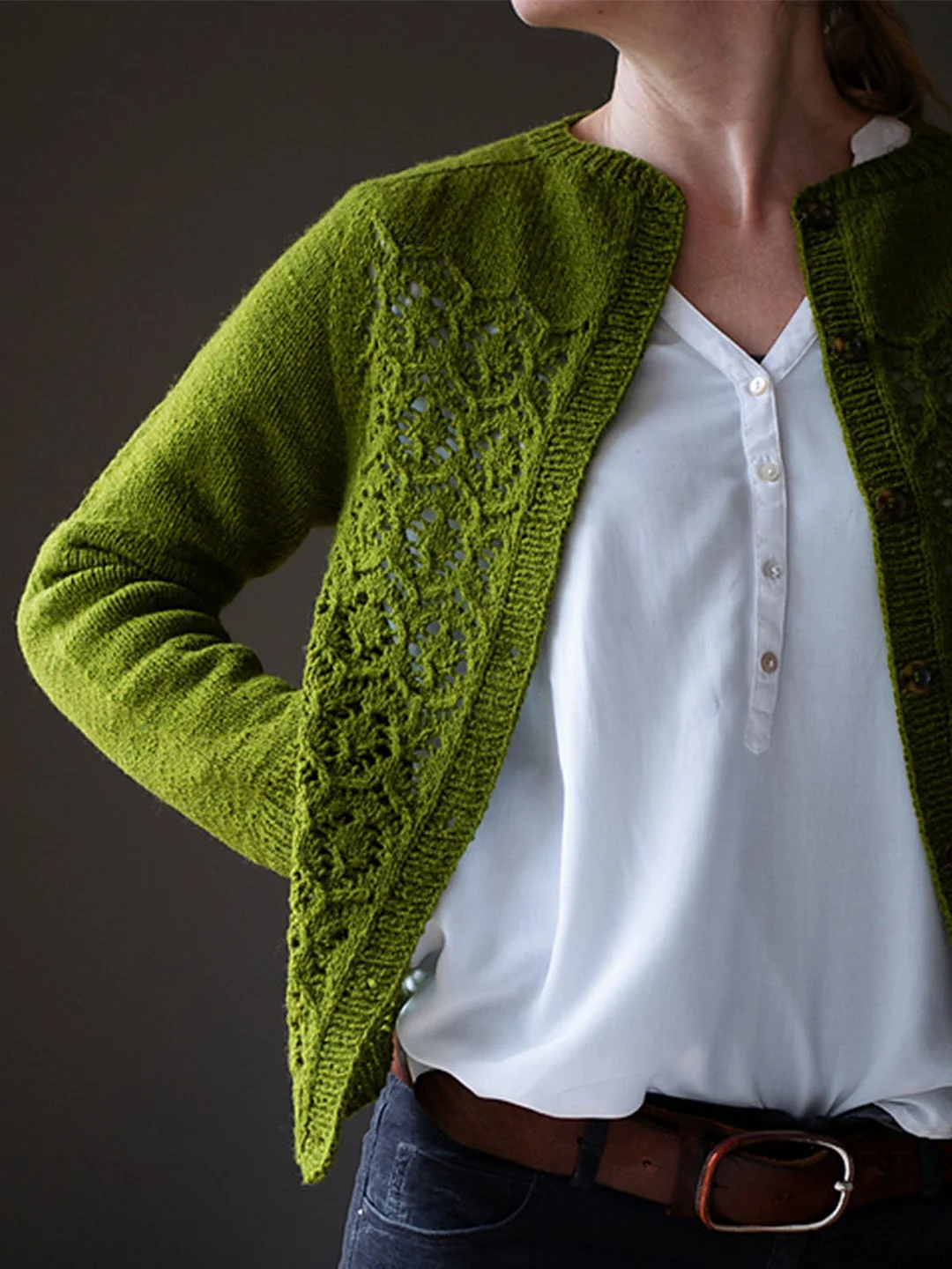 Crew Neck Cotton-Blend Loose Cardigan | IFYHOME