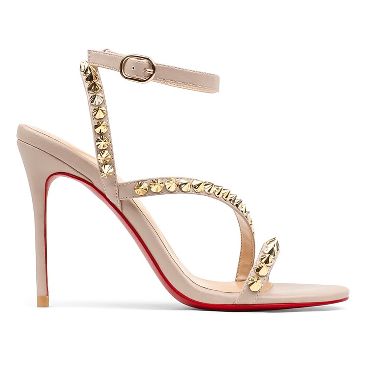 100mm Cross Instep Thin Ankle Strap With Gold Studs Red Bottoms
