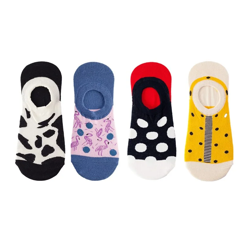 4 Pairs Fashion Summer Women Cotton Socks Cute Pack Female Sport Short Kawaii Funny Print Casual Cute School Girls Street Socks