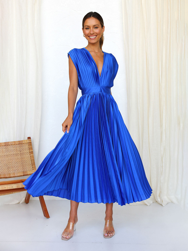 Mature Women Summer Sexy Pleated Casual Loose Zipper Sleeveless Party Dress