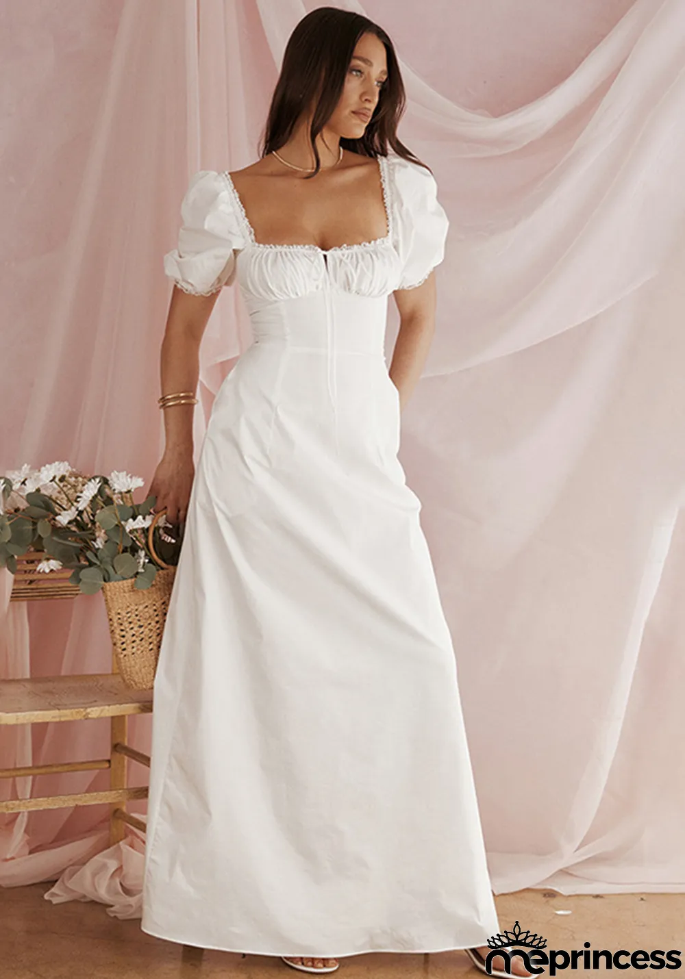 Square collar puff sleeve lace lace dress women palace style fashion slim dress