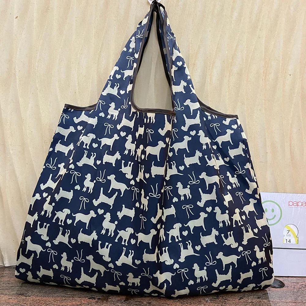 Large Size Heavy Duty Grocery Bag Reusable Supermarket Shopping Bag Handbag Foldable Lady Shoulder Bag Machine Washable Oxford