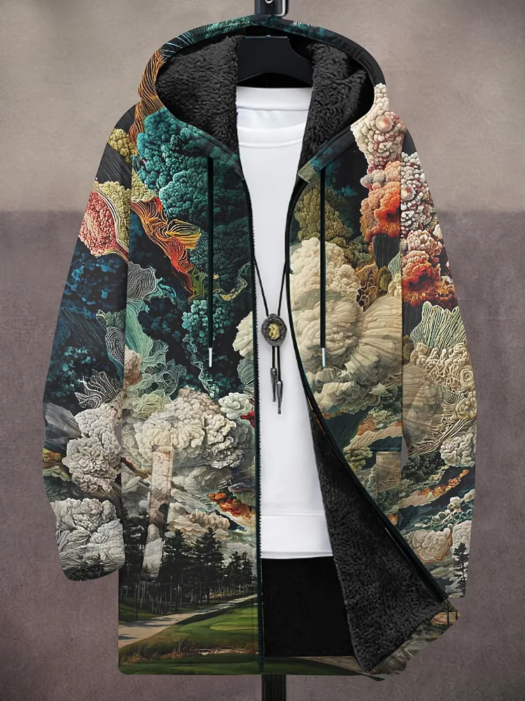 Herren landschaft Abstrakter Kunstdruck mit Kapuze Fleece schwerer Mantel