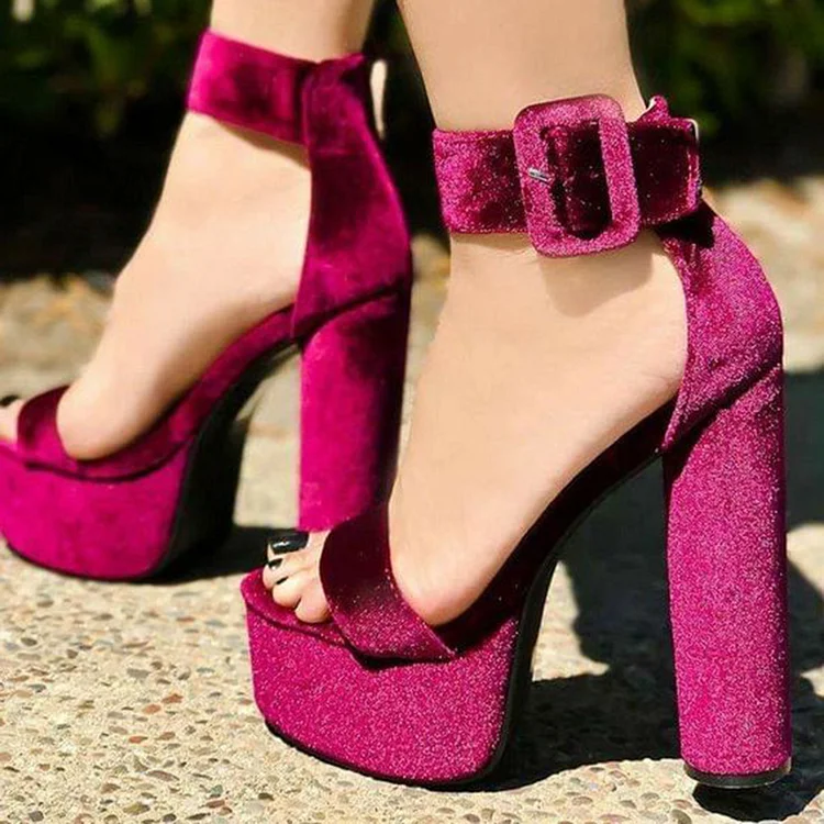 Purple Open Toe Platform Sandals Women's Chunky Heel Suede Shoes |FSJ Shoes