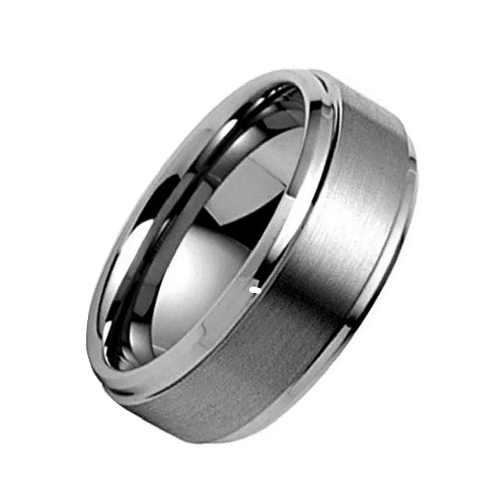 6MM 8MM Silver Tungsten Polished Step Edge Center Brushed Unisex Wedding Rings