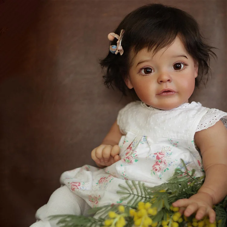  [Heartbeat💖 & Sound🔊] 17"&22" Eyes Opened Lifelike Handmade Reborn Toddler Baby Girl Doll Flore with Brown Hair Unique Rebirth Doll - Reborndollsshop®-Reborndollsshop®