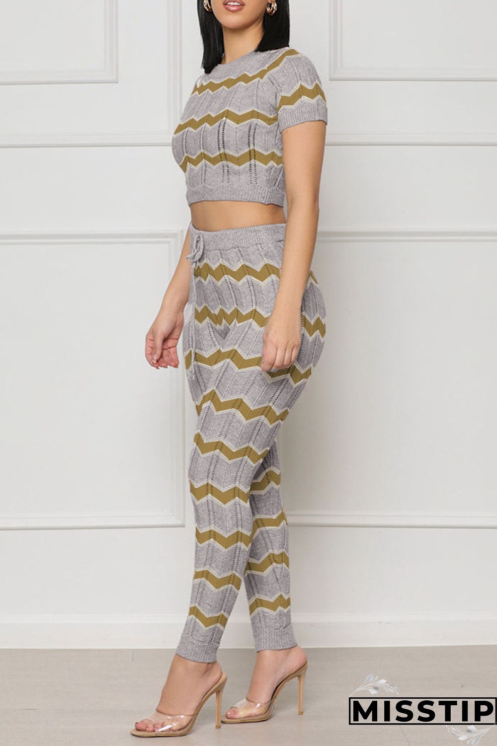 Pink Casual Patchwork O Neck Short Sleeve Two Pieces