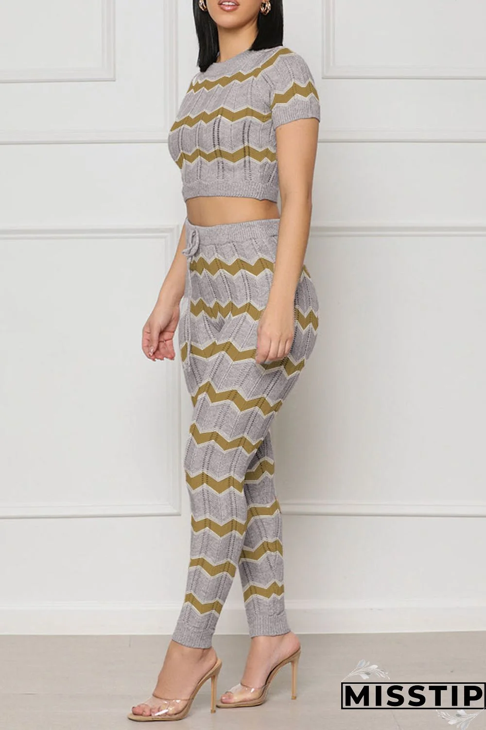 Pink Casual Patchwork O Neck Short Sleeve Two Pieces