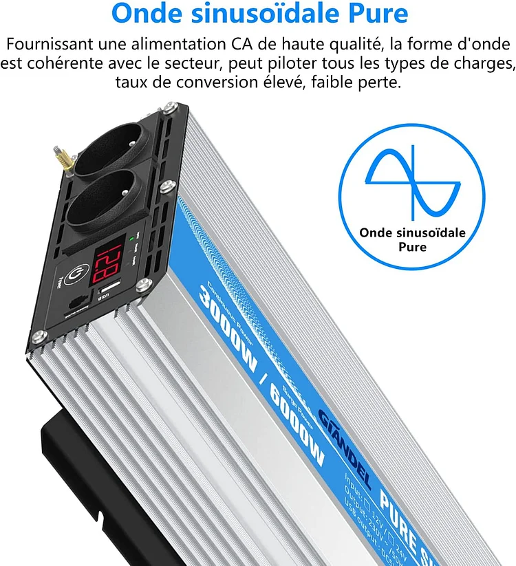 Pour la France】3000W Pure Sine Wave Power Inverter DC 12V to AC