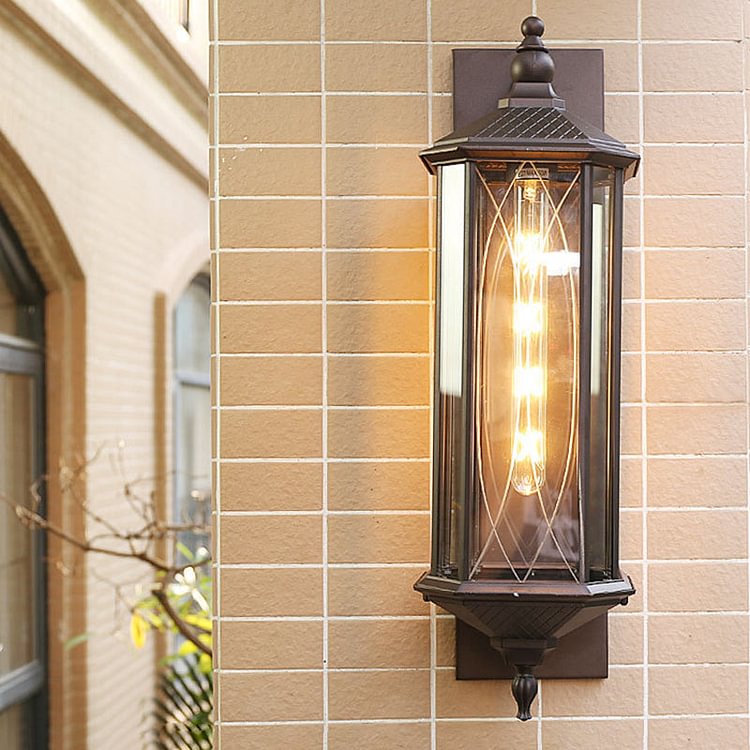 Coffee/Bronze 1-Head Sconce Light Fixture Farmhouse Clear Textured Glass Rectangular Wall Lamp