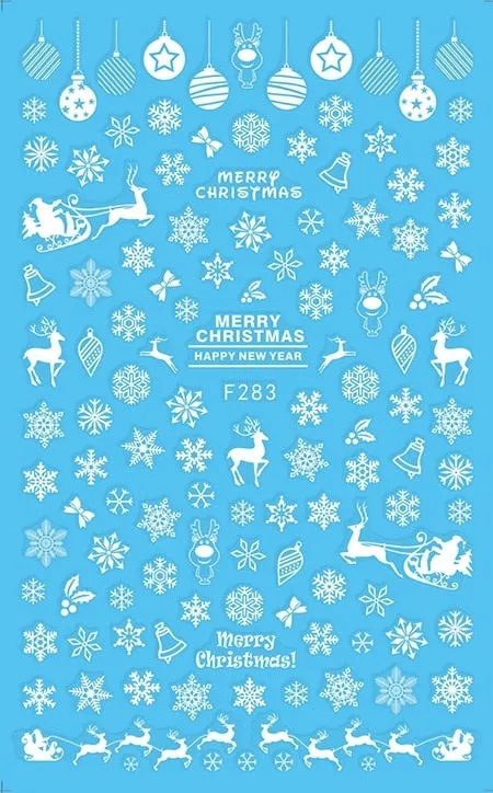 Merry Christmas Deer 3D Nails Sticker Winter Snowflake Elk Xmas Trees Cartoon Adhesive Sliders Nail Art Accessories Decals-Nail Inspo