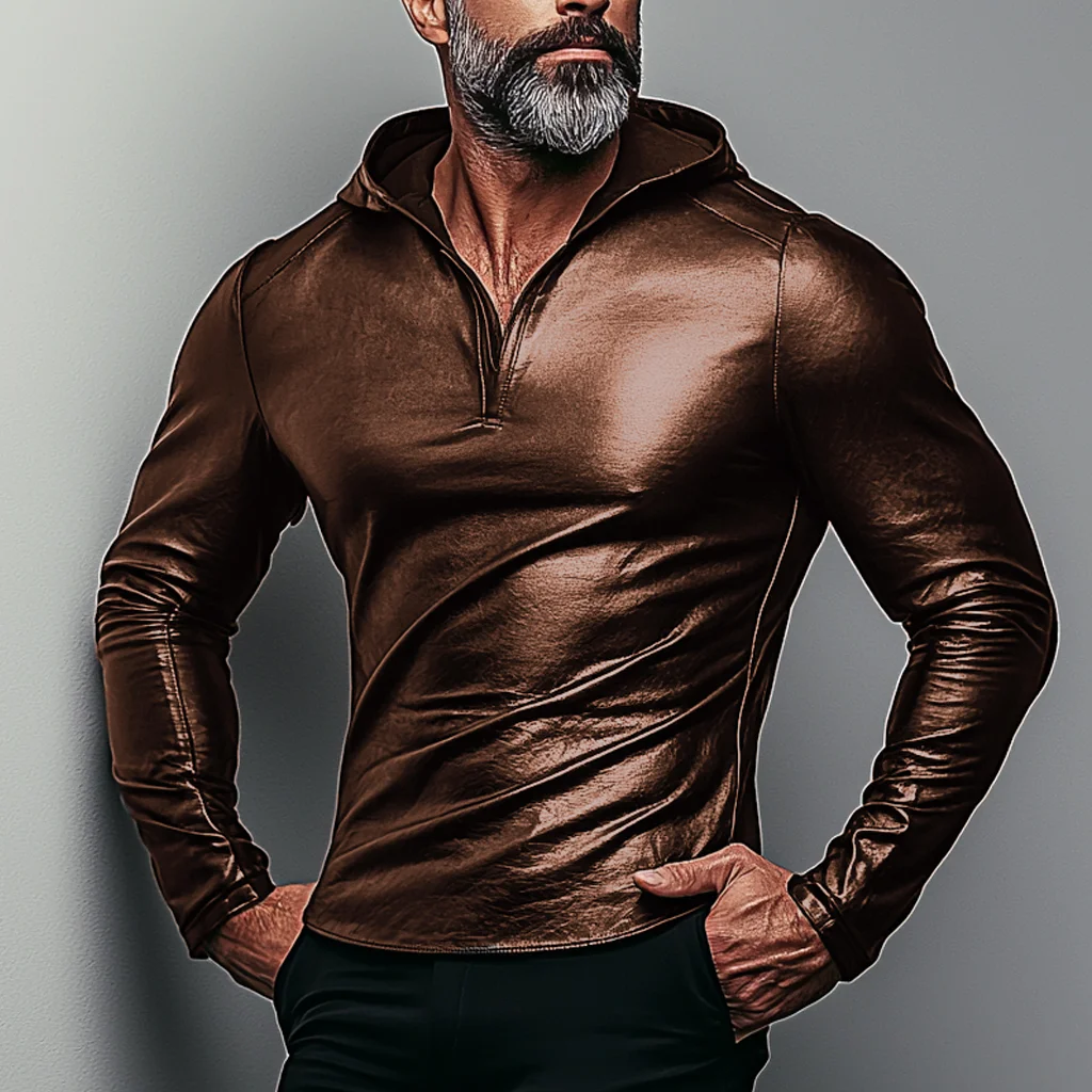 Men's Leather Hooded Sweatshirt-inspireuse