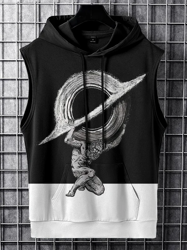 Men's Atlas Holds Up The Planet Greek Mythology Art Print Hooded Tank Top