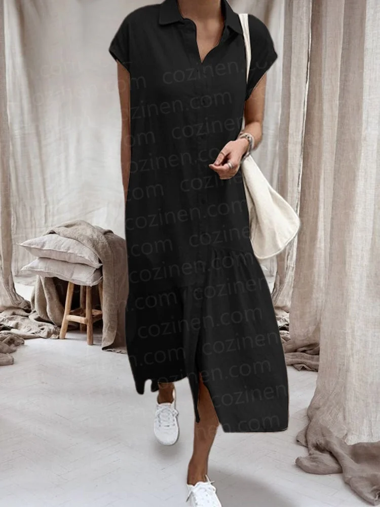 【Plus Size】Casual Vintage Mid Length Over Knee Irregular Ruffle Dress