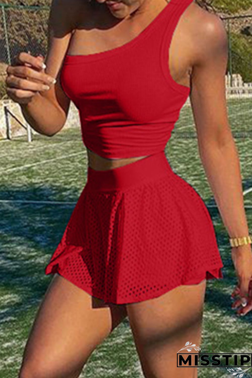 White Fashion Sexy Solid Backless One Shoulder Sleeveless Two Pieces