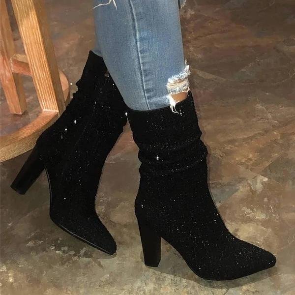 Diamond High Top Zipper Heel Boots -boots