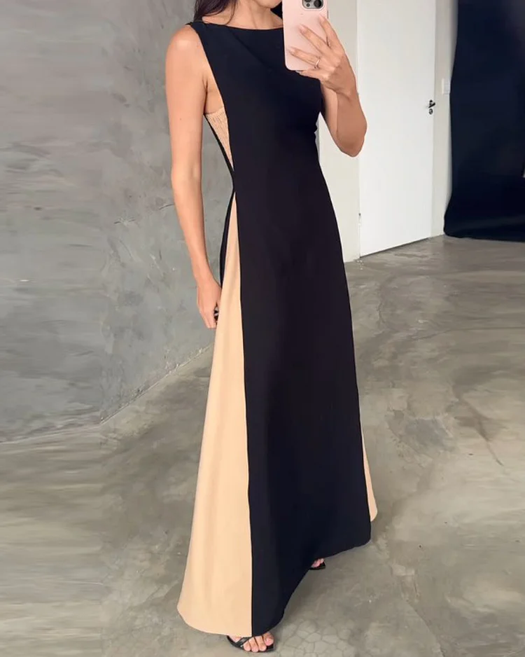 Sleeveless solid color casual dress