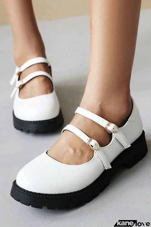 Double Buckle Decor Flatform Mary Jane Shoes