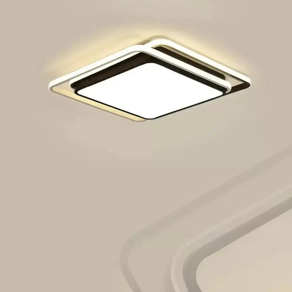 Minimalist Square Acrylic Led Ceiling Flush Mount Light Fixture In Black/White - Warm/White/3 Color