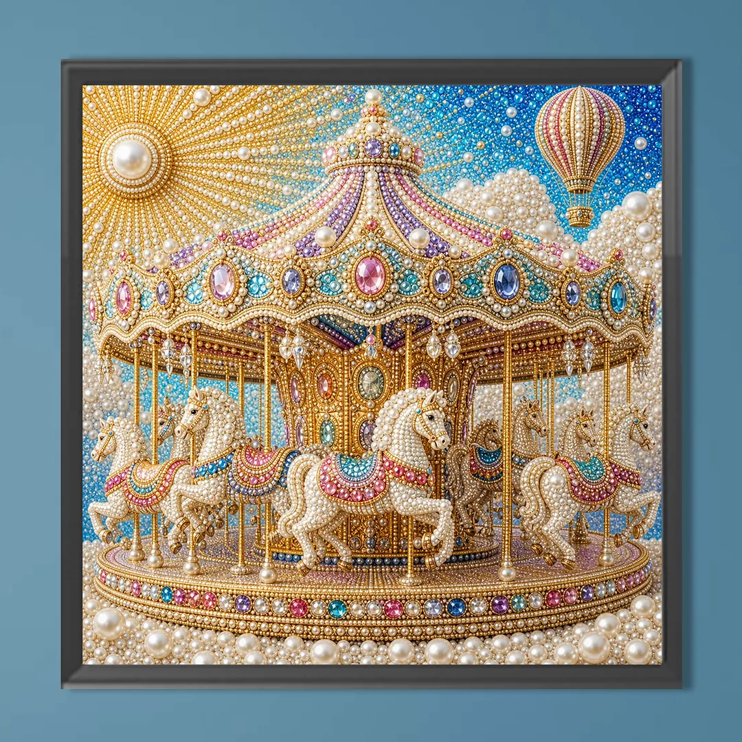 Carouse Pearl Full DIY 5D Round Drill Gem Art Diamond Painting Kits 15.75x15.75 in Diamond Dots Paintings Picture Arts Craft Diamond Art Kits for Adults Beginner Home Wall Decor