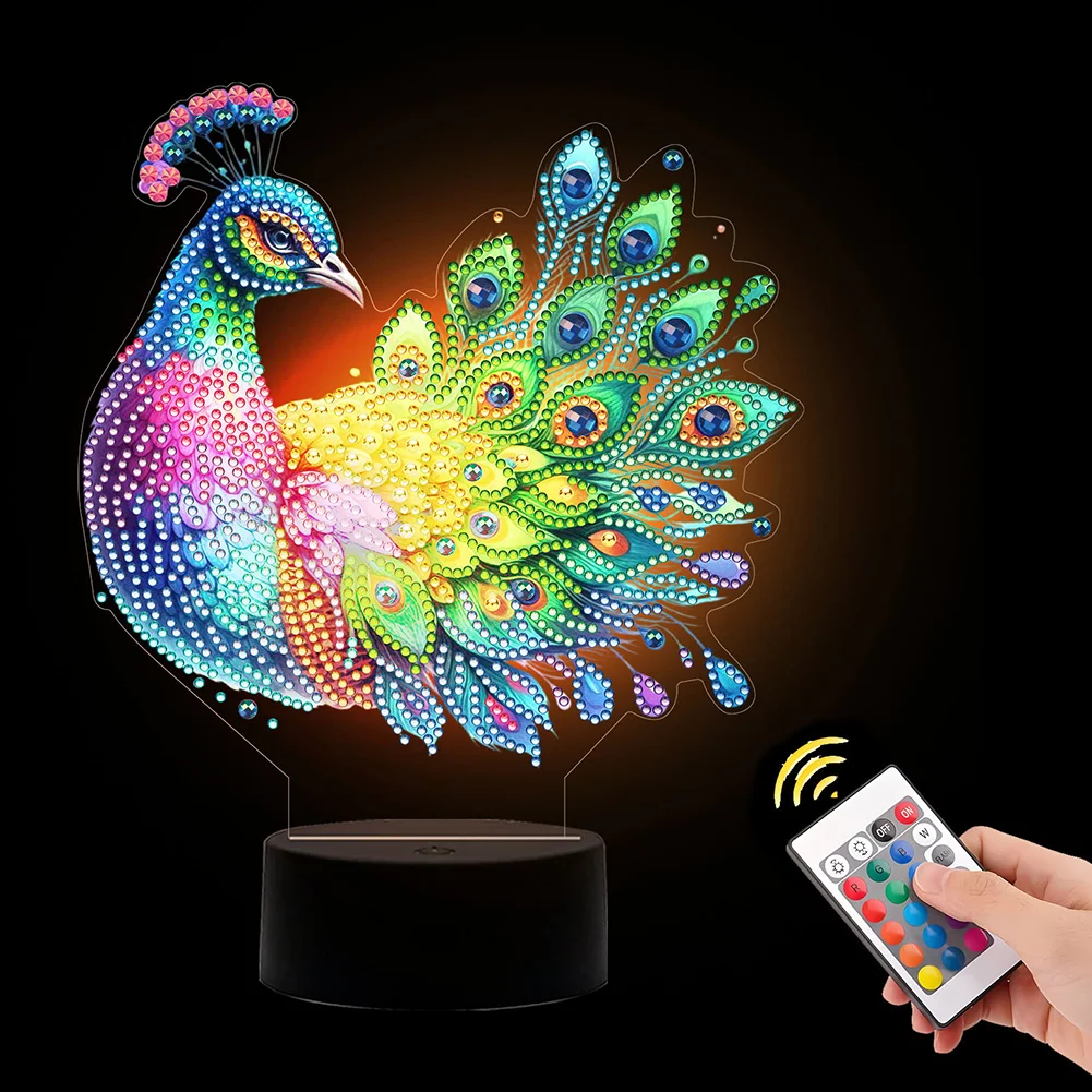 DIY Animal Peacock Diamond Painting Night Light Diamond Art Lamp Home Decoration