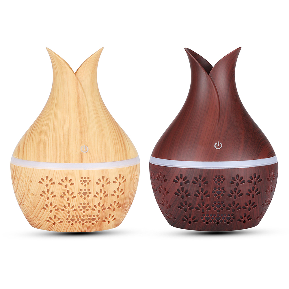 

300ml Hollow Wood Grain Ultrasonic Aroma Essential Oil Diffuser Humidifier, Light wood grain, 501 Original