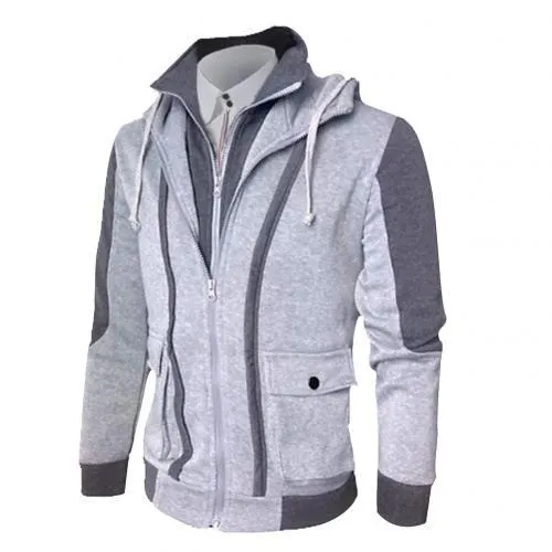 Casual Men Jackets Coats Winter Thin Warm Zipper Hooded Jackets Fake Two Pieces Sports Sweatshirt Men's Clothing dispel cold