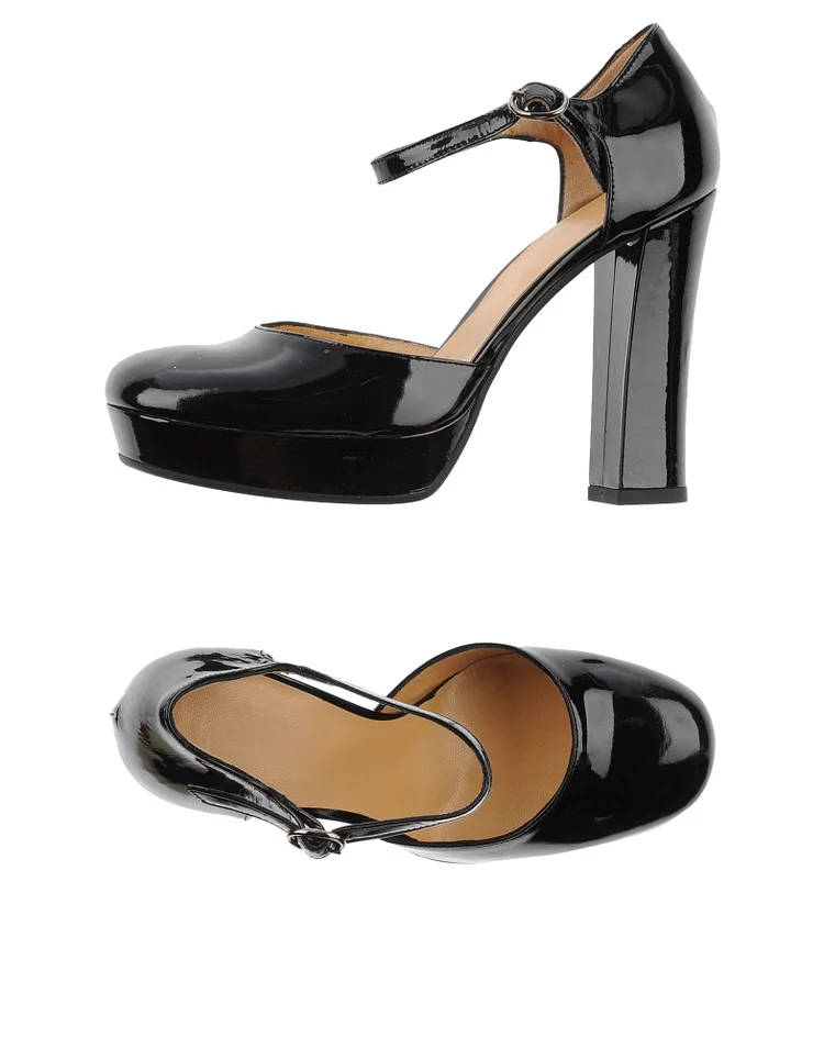 Black Ankle Strap Heels Chunky Heel Pumps |FSJ Shoes