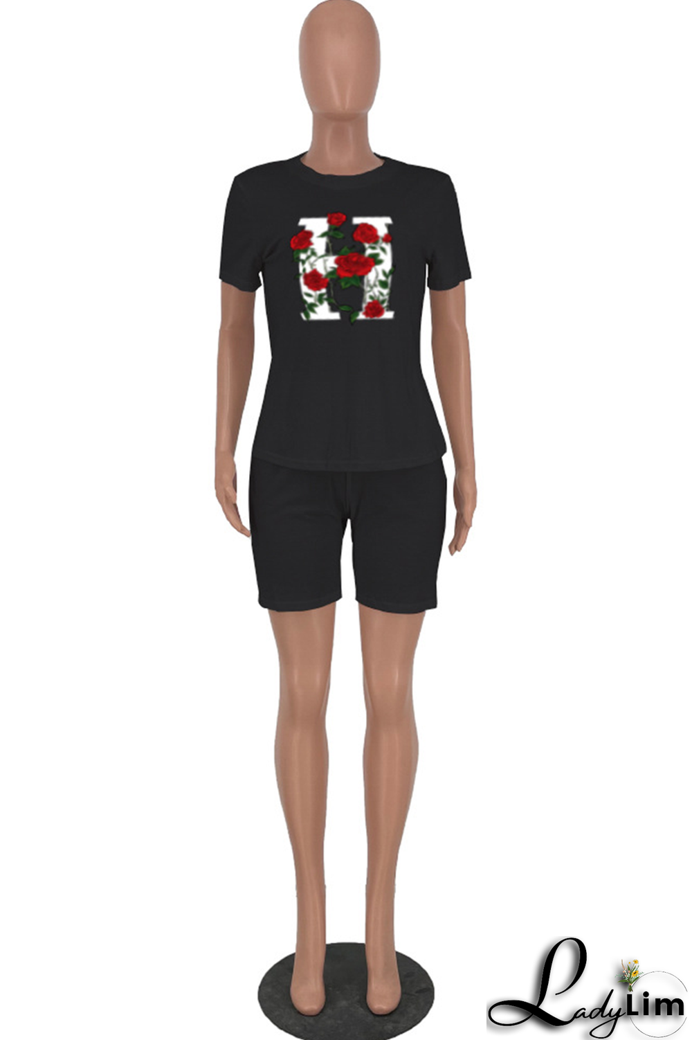 Purple Fashion Print Split Joint O Neck Short Sleeve Two Pieces