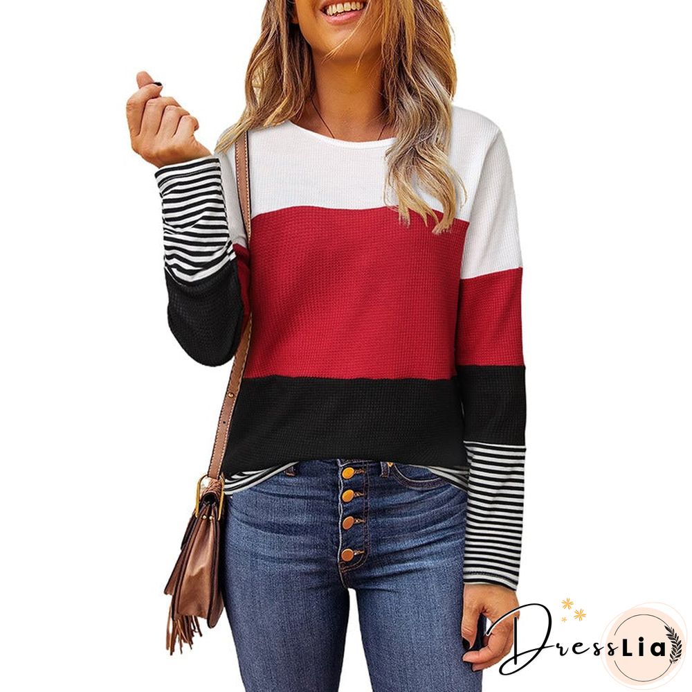 Fashion Striped Round Neck Long Sleeve Pullover Sweater
