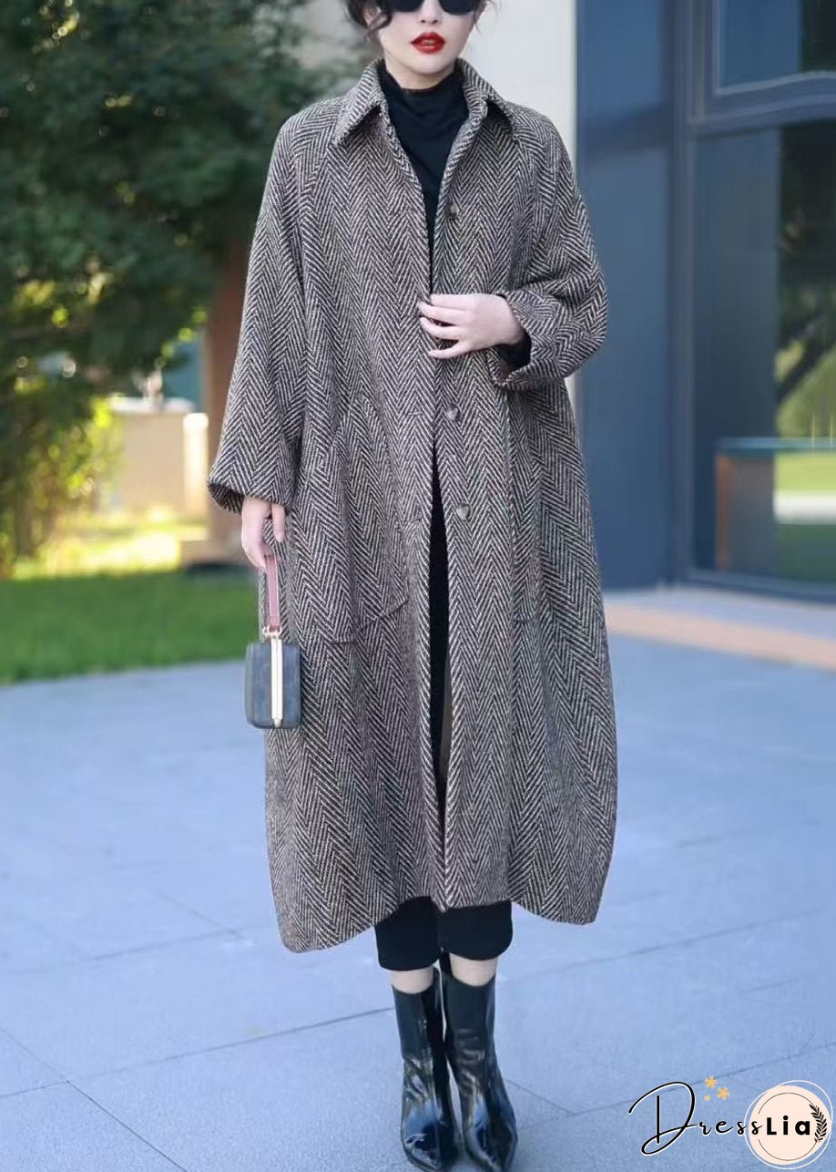Loose Grey Button Pockets Thick Woolen Long Coat Winter