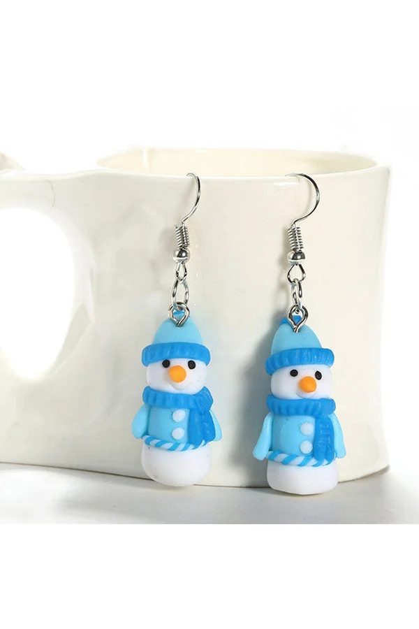 Cute Fashion Handmade Christmas Snowman Dangle Earrings Blue-elleschic
