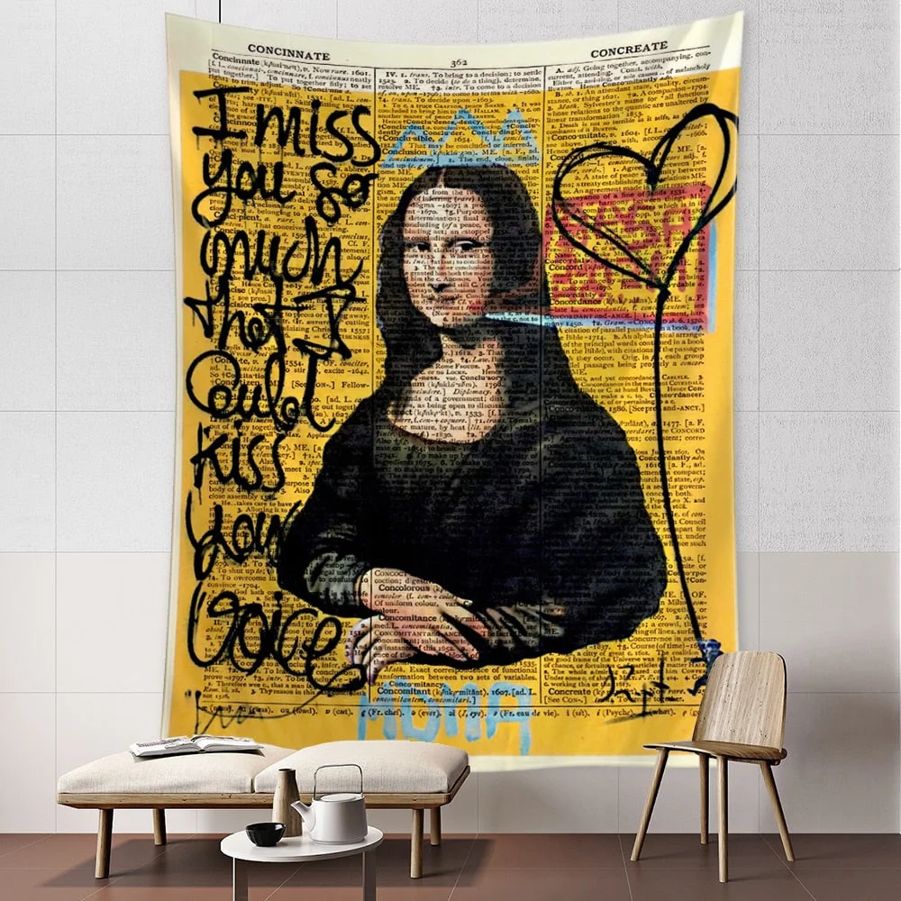 Mona Lisa Graffiti Tapestry Wall Hanging Boho Style Psychedelic Witchcraft Hippie Tapiz Bedroom Art Home Decor