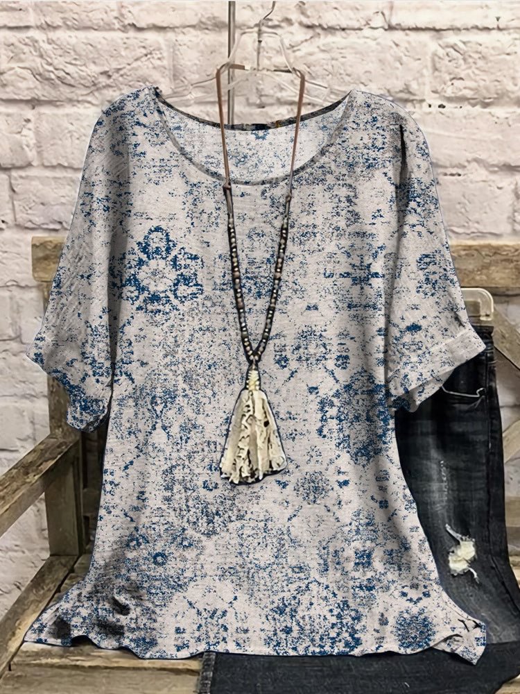 Women Half Sleeve Scoop Neck Floral Printed Gray Women Tops