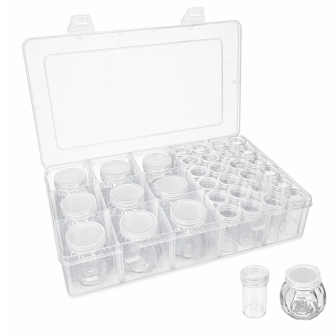 Diamond Painting Containers Multi Purpose Portable Plastic Case Box with Stickers & Compartments Arts Crafts Storage Bottle for Hardware Rhinestone