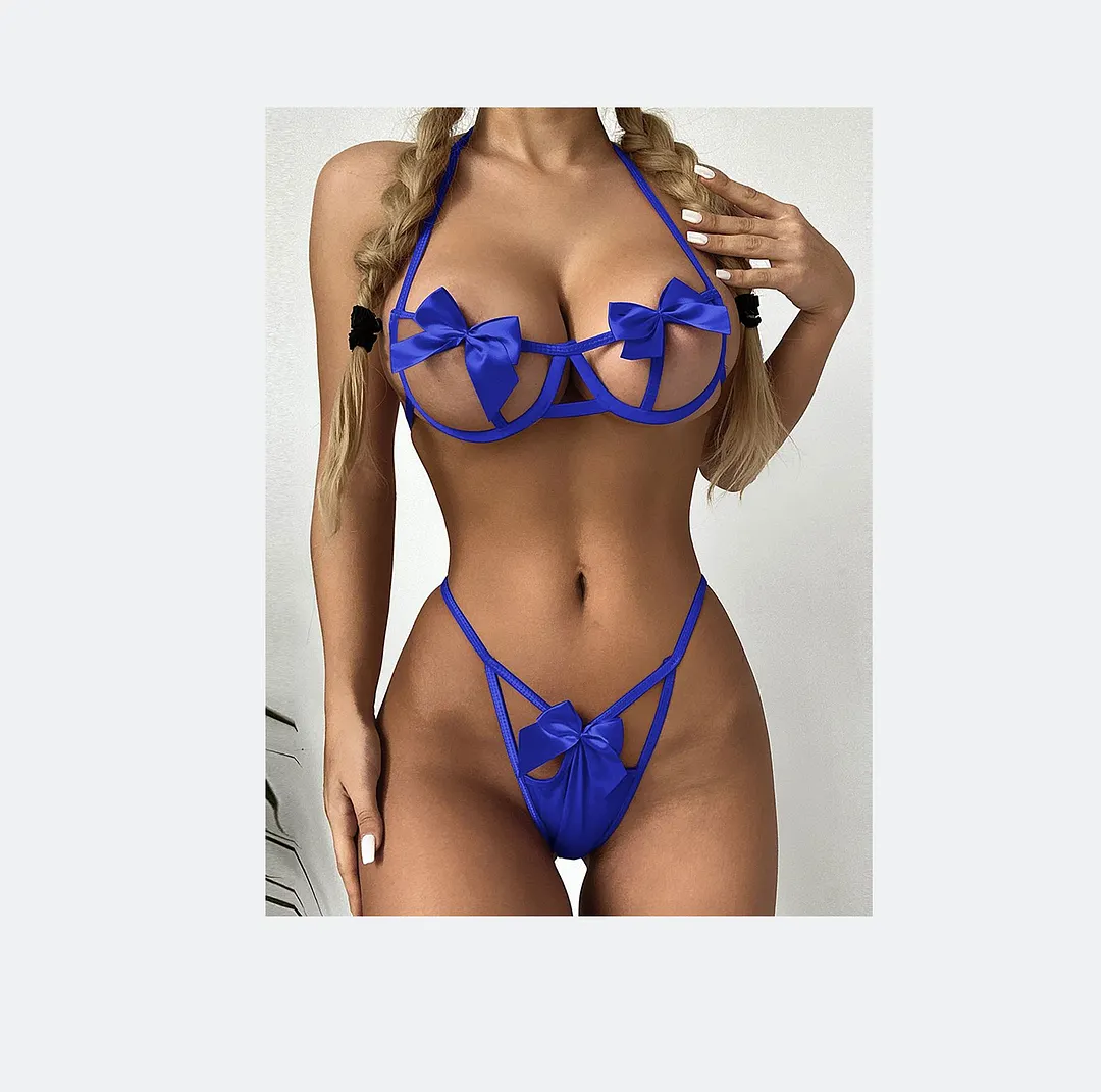 Churchf 2021 New Bow Strap Hollow Women's Underwear Two Sets