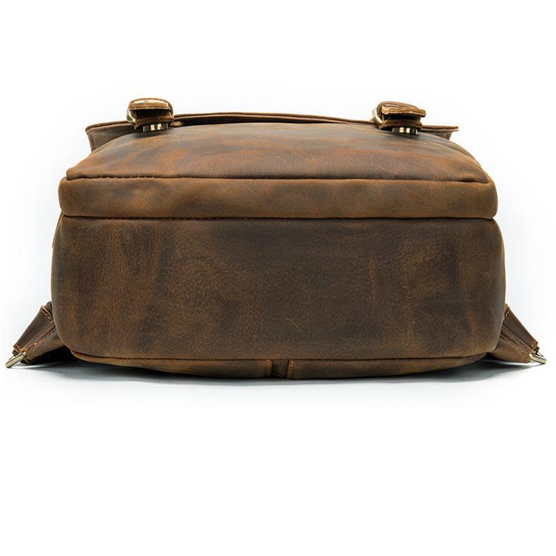 Distinct Vintage Look Genuine Leather Foldover Top Antique Brass Hardware Backpack