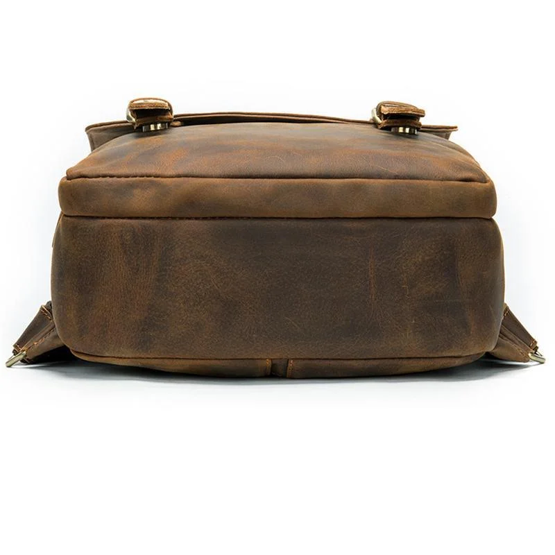 Distinct Vintage Look Genuine Leather Foldover Top Antique Brass Hardware Backpack