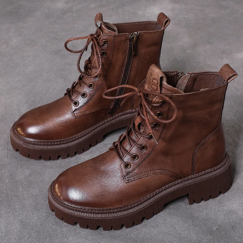 Yyvonne Leather Soft Bottom With Martin Boots Autumn And Winter New Short-Skin Women British Style Single Boots Work Fit Thick Bottom