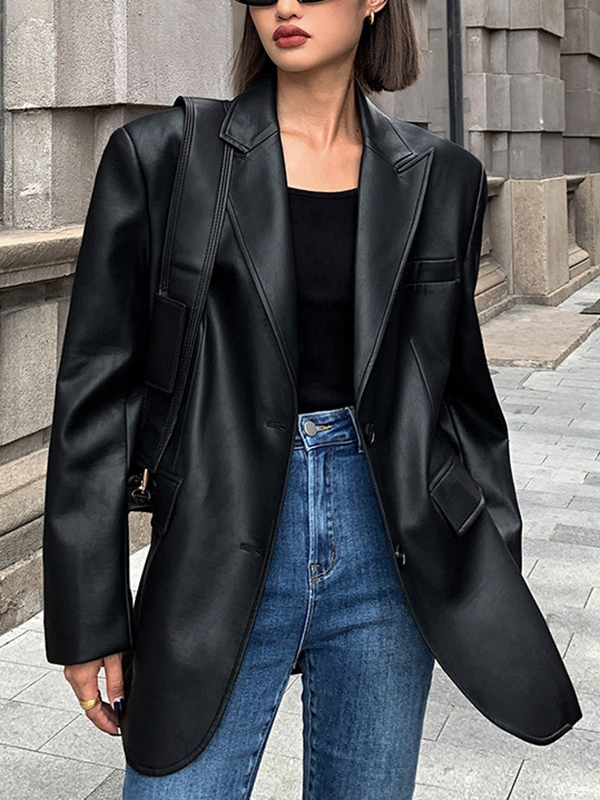Loose Lapel PU leather Jacket