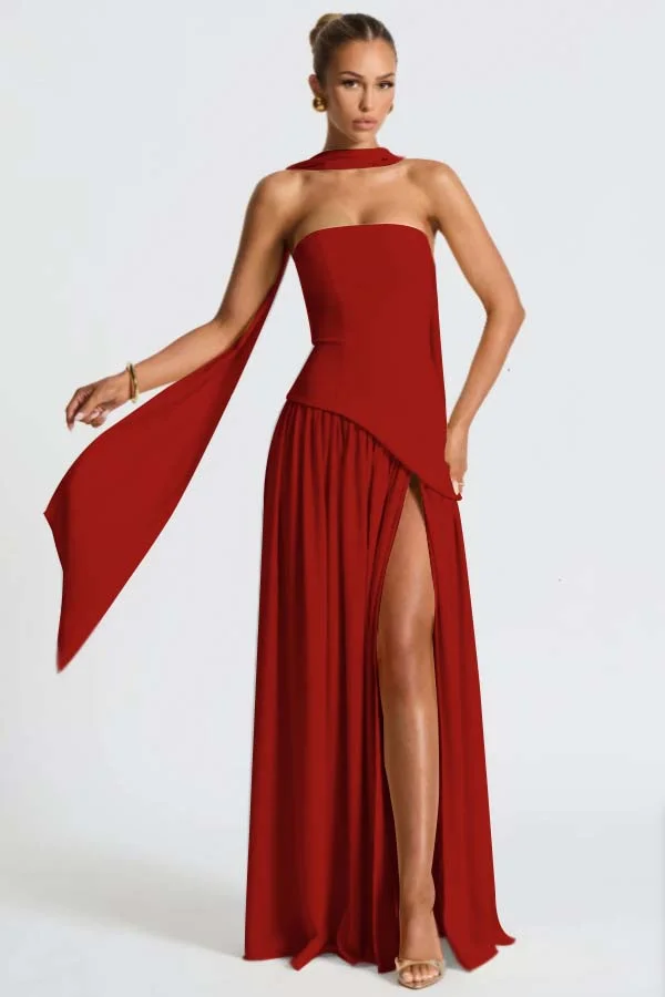 Light Yellow Fashion Split Strapless Summer Prom Dress With Scarf ZT0800