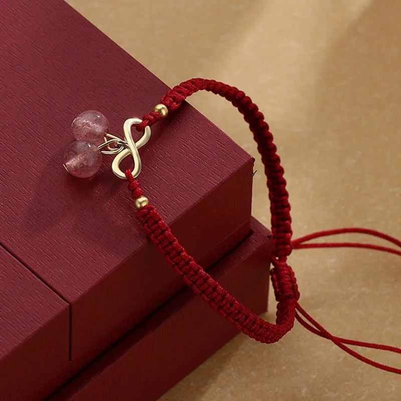 Strawberry Quartz Crystal Endless Knot Love Healing Red String Weave Bracelet