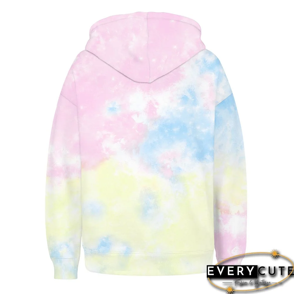 Light Pink Digital Tie-dye Print Hoodie